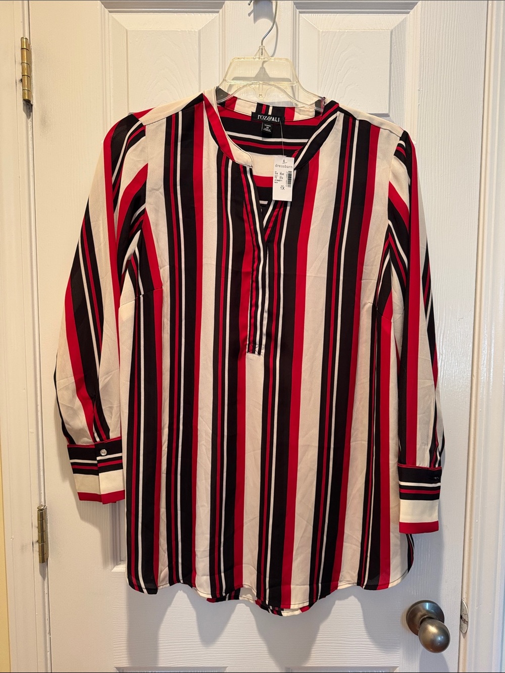V-Neck Tunic Top in Red, Black & White